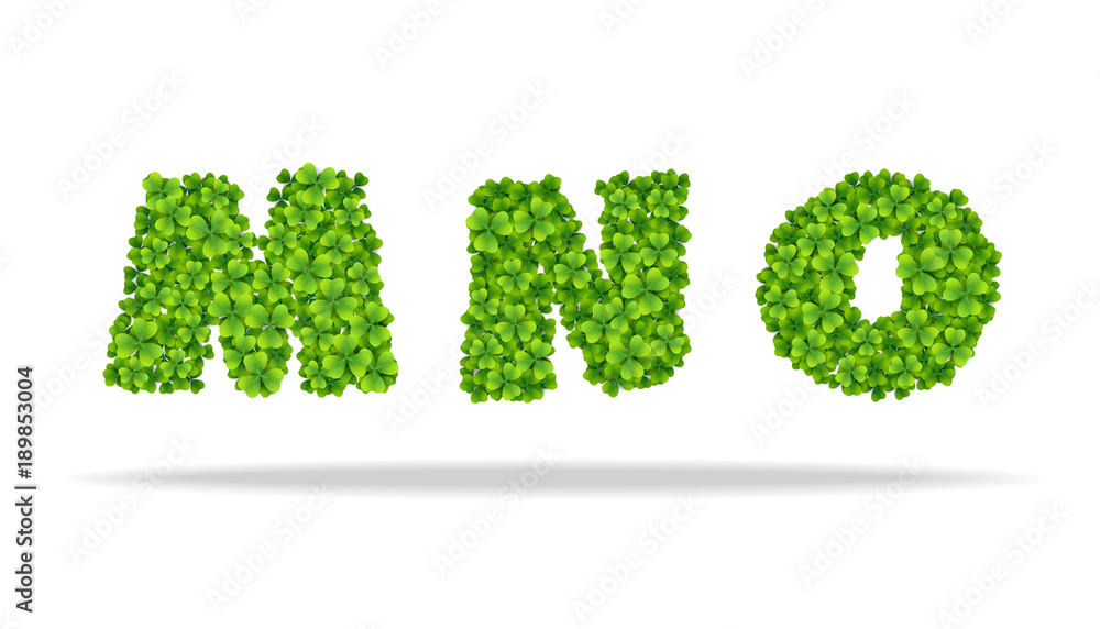 Alfavit from the leaves of the clover. Letters MNO. Alfavit from the leaves of the clover. Letters MNO.