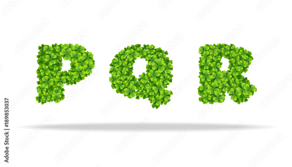 Alfavit from the leaves of the clover. Letters PQR. Alfavit from the leaves of the clover. Letters PQR.