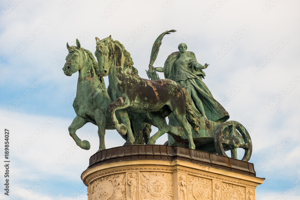 Allegorical statue of Peace in Heroes Square in Budapest, Hungary.The sculptures were made by sculptor Zala György from Lendava in 1896 in Budapest.d