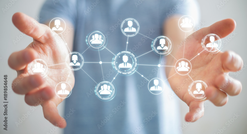 Businessman using social network connection 3D rendering Businessman using social network connection 3D rendering