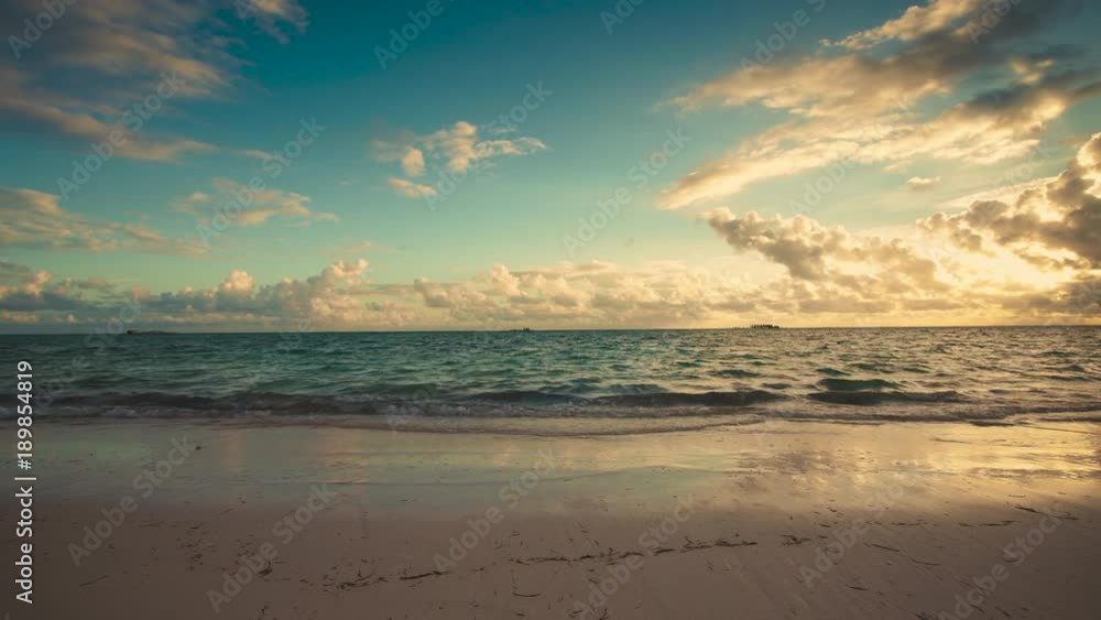 Island tropical beach with white sand and turquoise sea water. Punta Cana, Dominican Republic. Sunrise video. Island tropical beach with white sand and turquoise sea water. Punta Cana, Dominican Republic. Sunrise video.