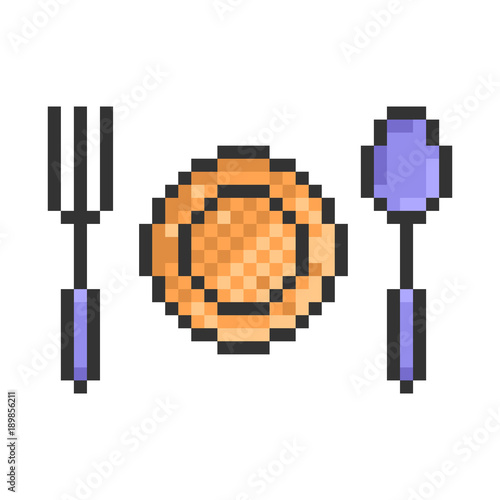 Outlined pixel icon of  tableware. Fully editable
