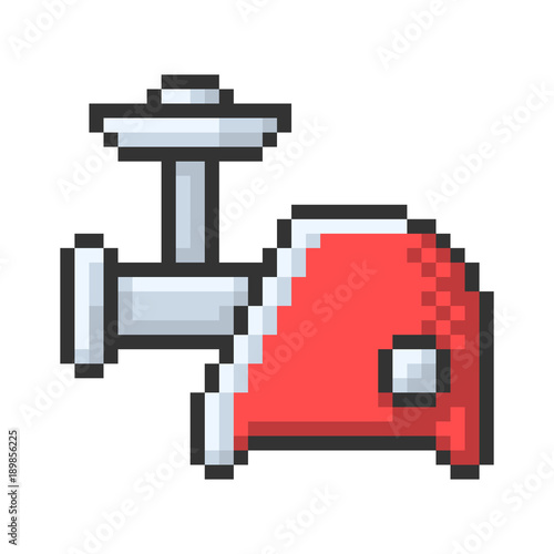Outlined pixel icon of electric meat chopper. Fully editable