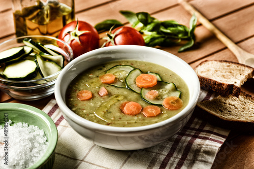 assorted vegetable soup with ingredients around
