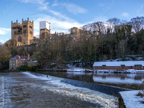 DURHAM, COUNTY DURHAM/UK - JANUARY 19 : View along the River Wear to the Cathedral in Durham, County Durham on January 19, 2018