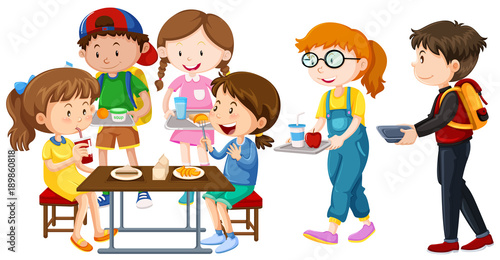 Children having lunch on table