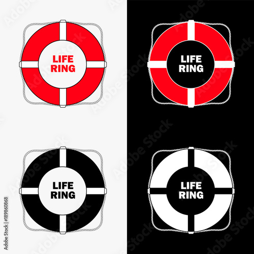 Set of Isolated Life buoys on light and black background