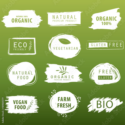 natural and organic green banner or label design. farm fresh product element.