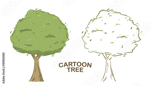 Two hand-drawing isolated trees on white background.