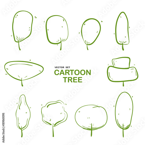 Set of hand-drawn different trees isolated on white background. Sketch