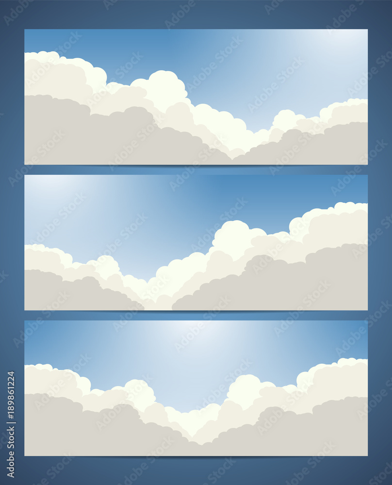 Set of sky banners with clouds and sunlight