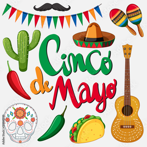 Cinco de mayo card template with mexican hat and food