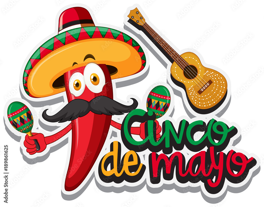 Red chili with mexican hat and maracas