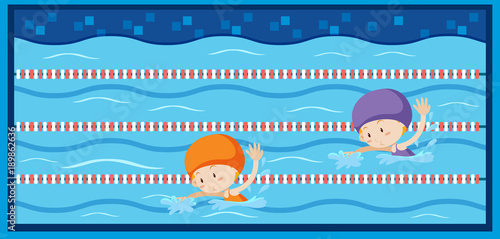 Two girls swimming in the pool