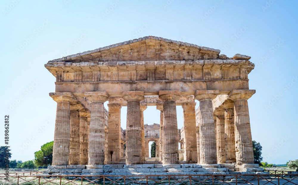 Classical greek temple at ruins of ancient city Paestum, Italy
