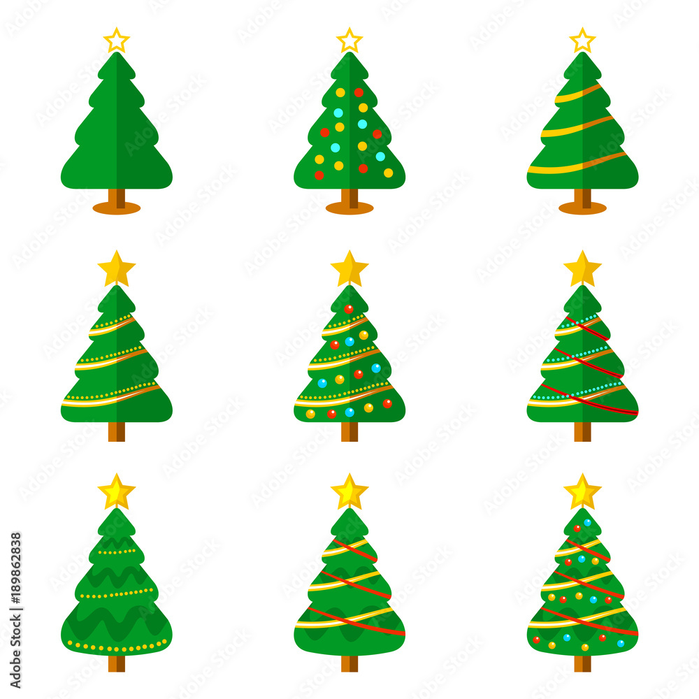 Christmas Tree Flat Icon Vector Illustration Set