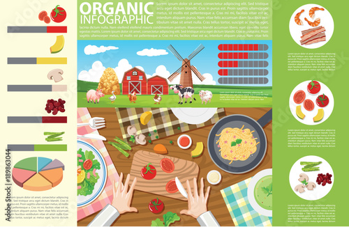 Infographic design with food and organic farm