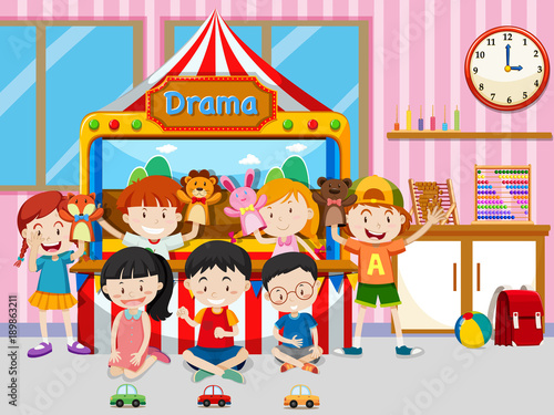 Happy kids playing in classroom