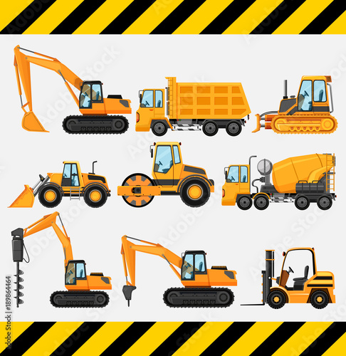 Different types of construction trucks