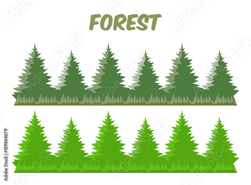 Isolated pine tree forest flat vector illustration.