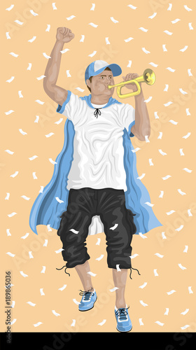 Argentina Soccer Fan with Bugle