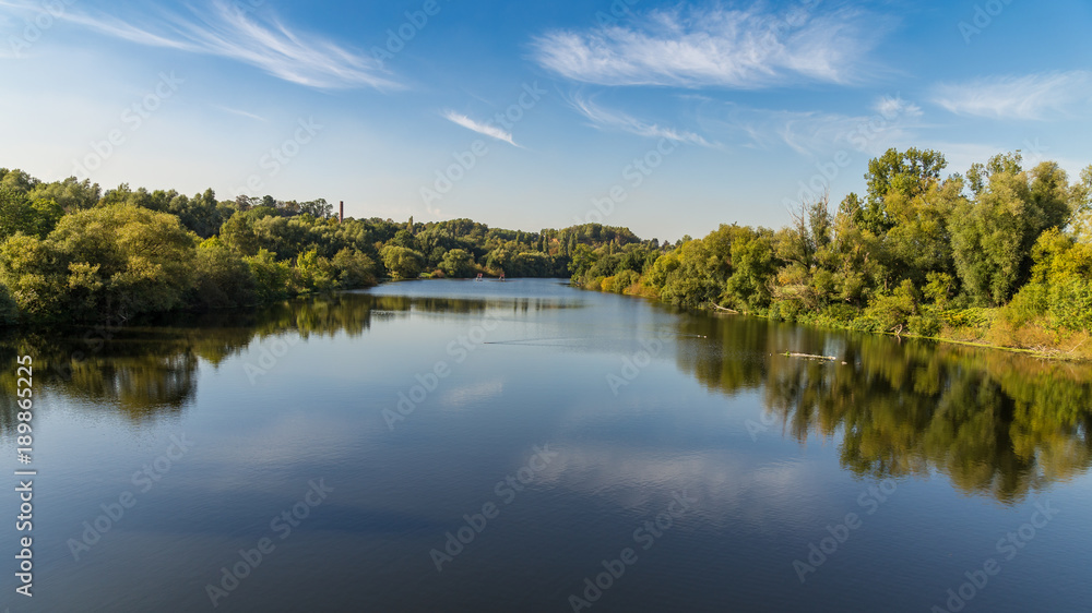 A walk on the banks of the River Ruhr near Muelheim, Ruhr Area, North Rhine-Westphalia, Germany