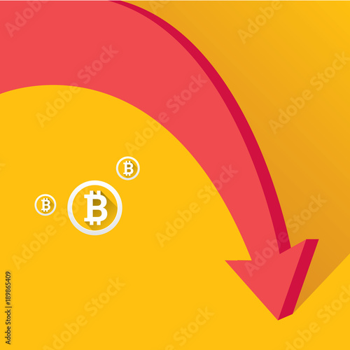 vector bitcoin market crash graph on orange background. Bitcoin hype concept vector illusrtation with blank space fo text. depreciation of bitcoin.