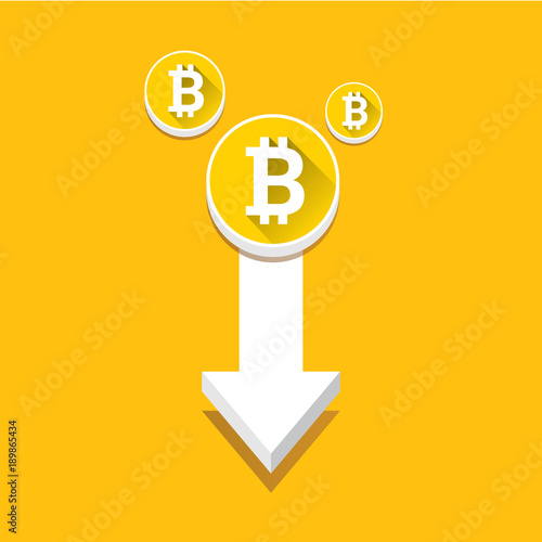 vector bitcoin market crash graph on orange background. Bitcoin hype concept vector illusrtation with blank space fo text. depreciation of bitcoin.
