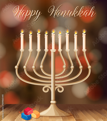 Happy Hanukkah card template with candleholder with lights
