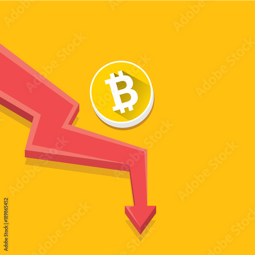 vector bitcoin market crash graph on orange background. Bitcoin hype concept vector illusrtation with blank space fo text. depreciation of bitcoin.