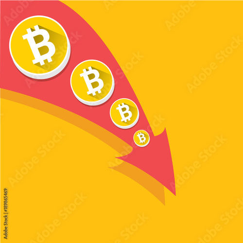 vector bitcoin market crash graph on orange background. Bitcoin hype concept vector illusrtation with blank space fo text. depreciation of bitcoin.