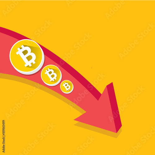 vector bitcoin market crash graph on orange background. Bitcoin hype concept vector illusrtation with blank space fo text. depreciation of bitcoin.