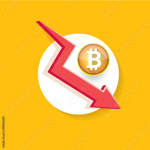 vector bitcoin market crash graph on orange background. Bitcoin hype concept vector illusrtation with blank space fo text. depreciation of bitcoin.