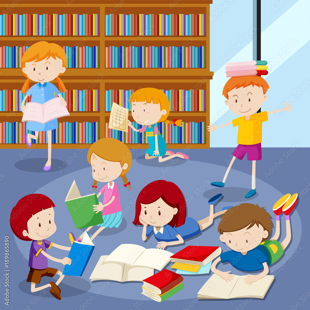 Many students reading books in library Many students reading books in library