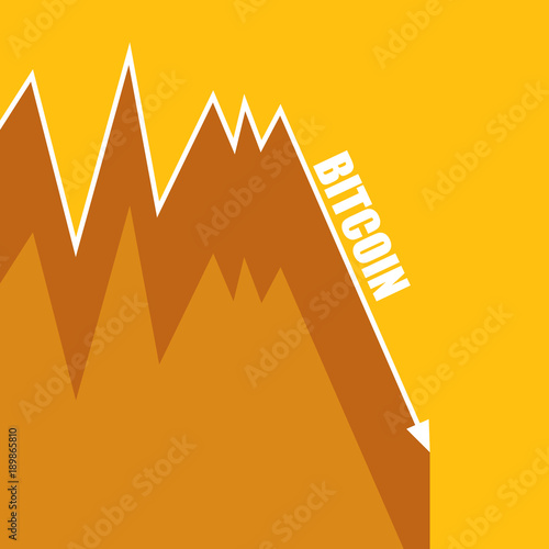 vector bitcoin market crash graph on orange background. Bitcoin hype concept vector illusrtation with blank space fo text. depreciation of bitcoin.