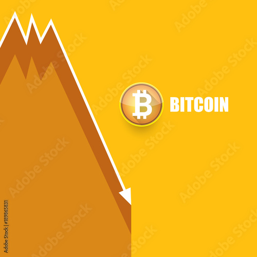 vector bitcoin market crash graph on orange background. Bitcoin hype concept vector illusrtation with blank space fo text. depreciation of bitcoin.