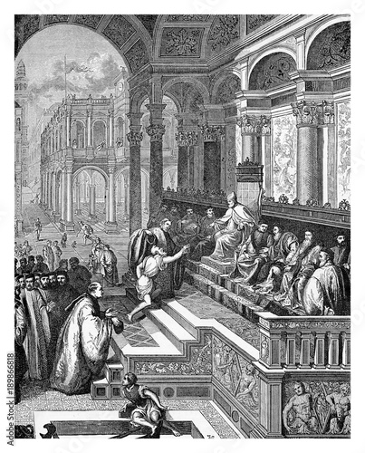 Fisherman presenting the Saint Marcus Ring to the Doge Gradenigo, Engraving from a painting of XVI century