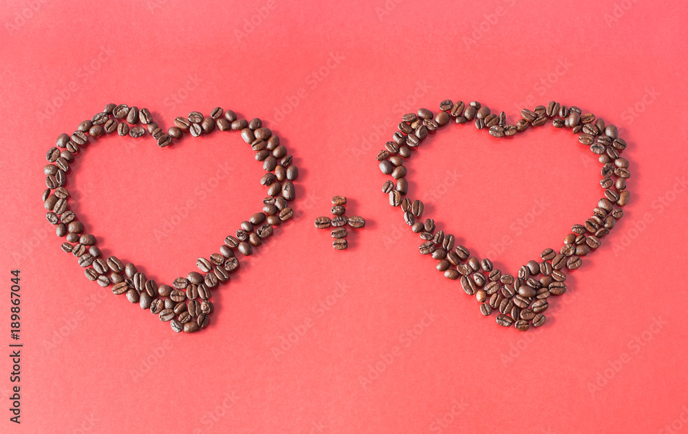 Two Hearts Composed of Coffee Beans