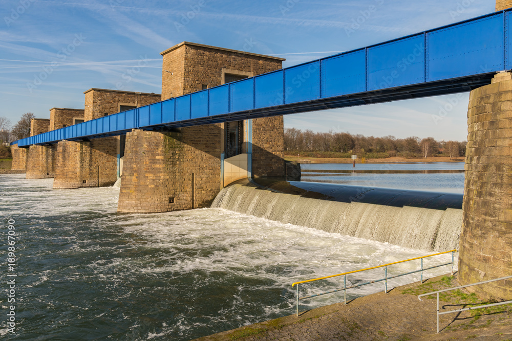 Ruhrwehr, bridge over the River Ruhr in Duisburg, North Rhine-Westphalia, Germany