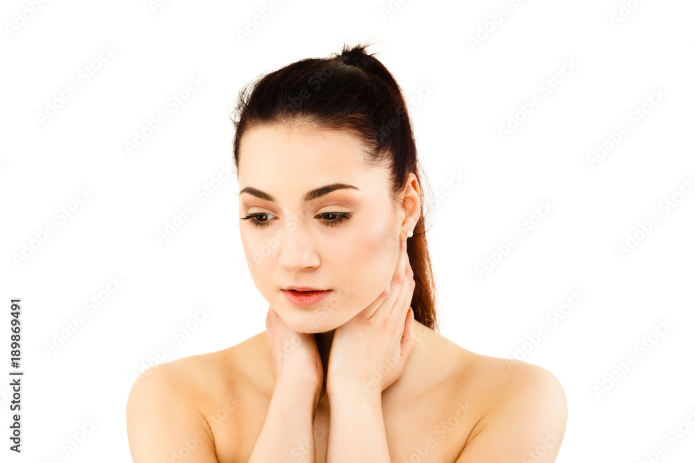 Woman massaging neck pain Woman massaging neck pain