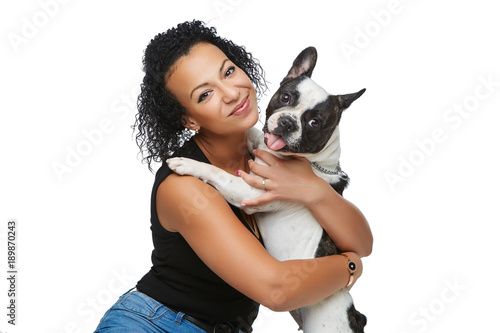 young woman with french bulldog dog