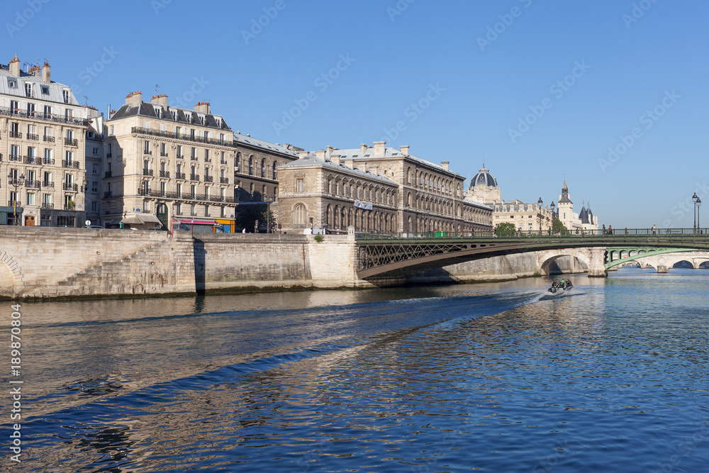 Seine river embankment in  Paris, France.