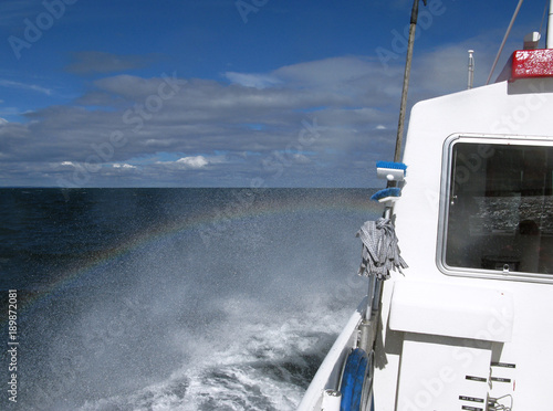 Seafaring: On board of a small excursion and fishing boat on the Kattegat Sea