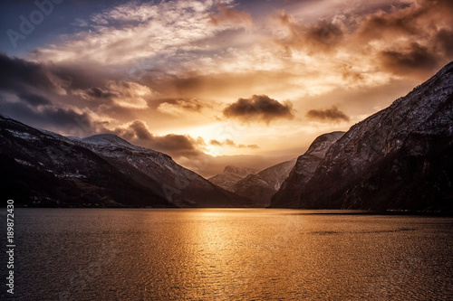 beautiful fjord in the sunset © arlekina89