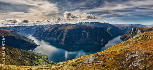 beautiful panorama picture of a norwegian fjord