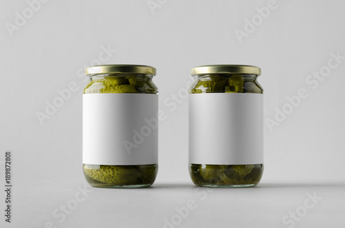 Pickled Cucumber Jar Mock-Up - Two Jars. Blank Label.
