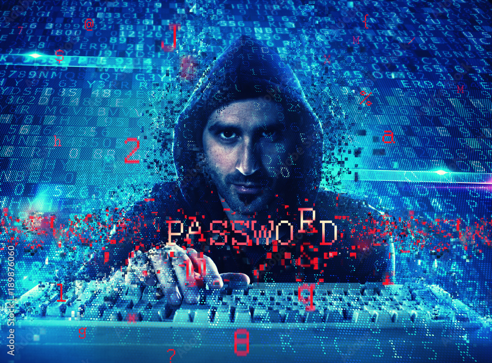 Hacker reading personal information. Concept of privacy and security ...