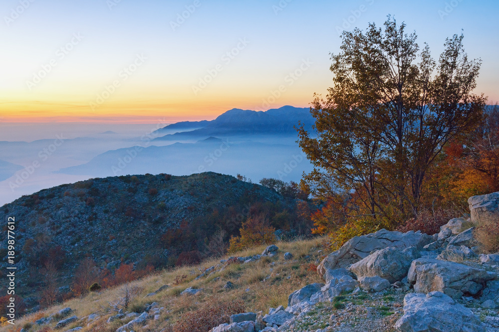 Beautiful mountain landscape at sunset. Montenegro,  Lovсen National Park