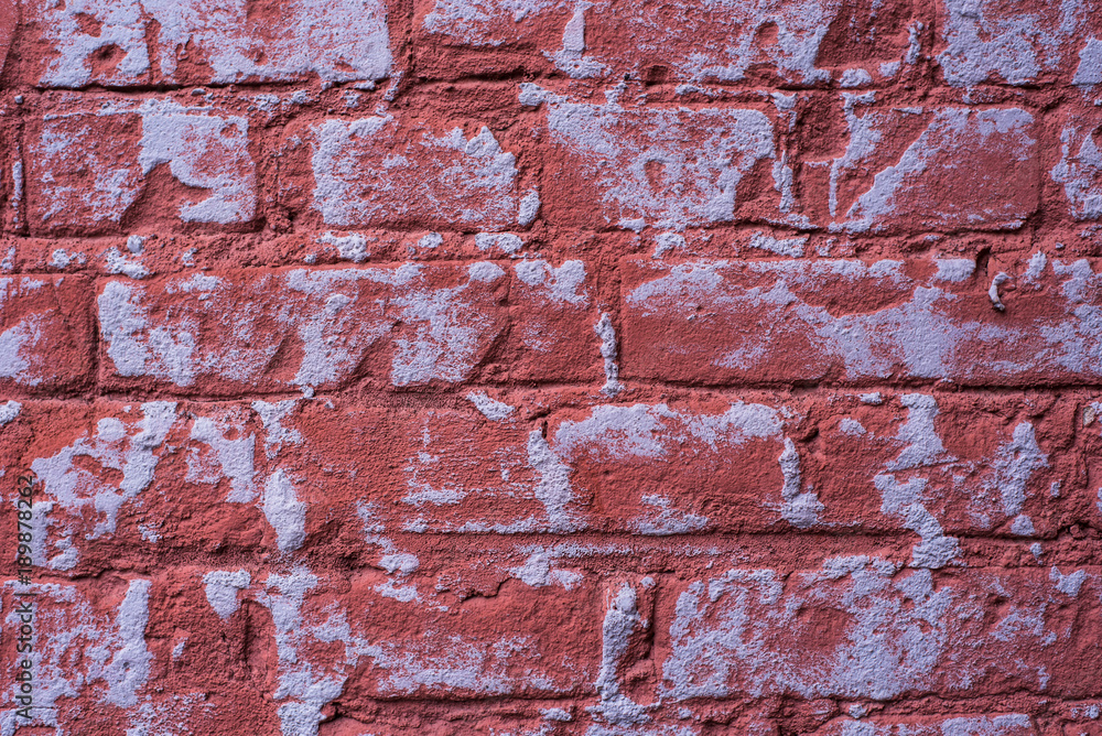 Obraz premium Old vintage brick wall with the remains of paint - grunge texture, background