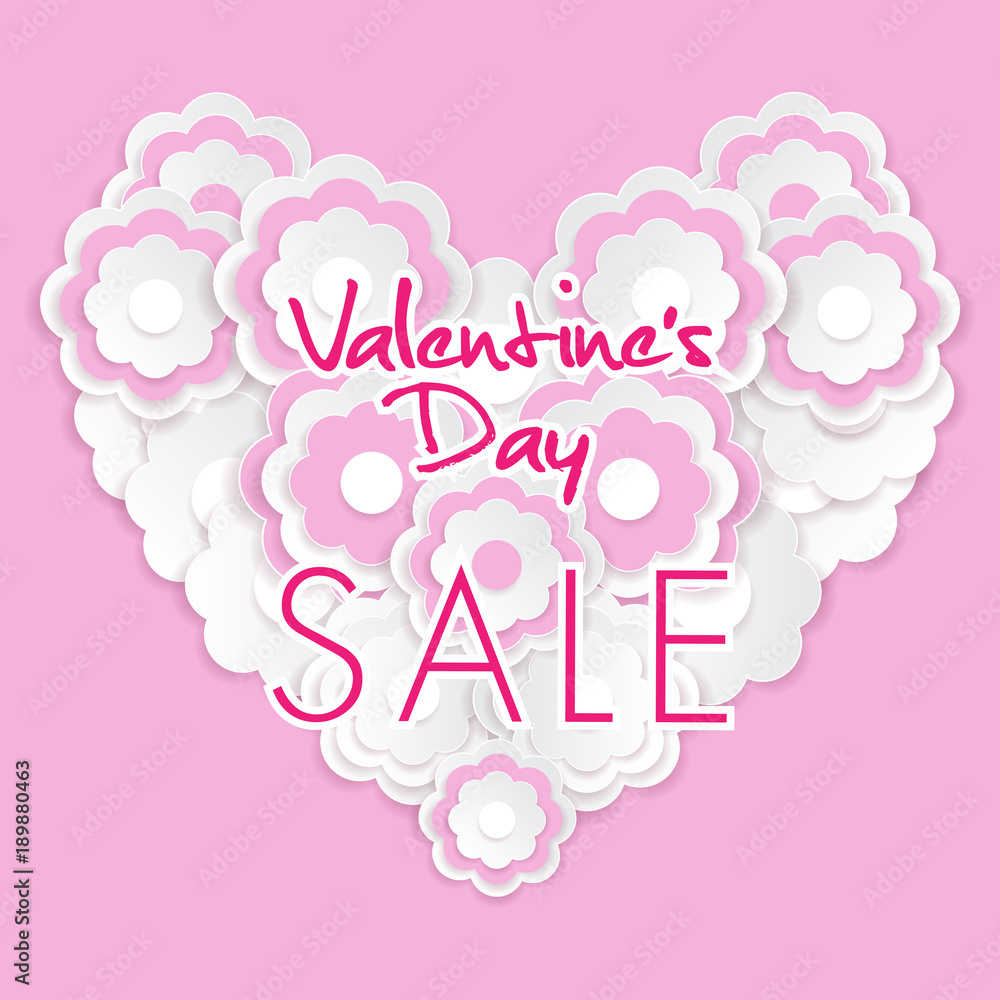 Valentine's day sale background with white paper cut flower, vector illustration template, banners, Wallpaper, invitation, posters, brochure, voucher discount Valentine's day sale background with white paper cut flower, vector illustration template, banners, Wallpaper, invitation, posters, brochure, voucher discount